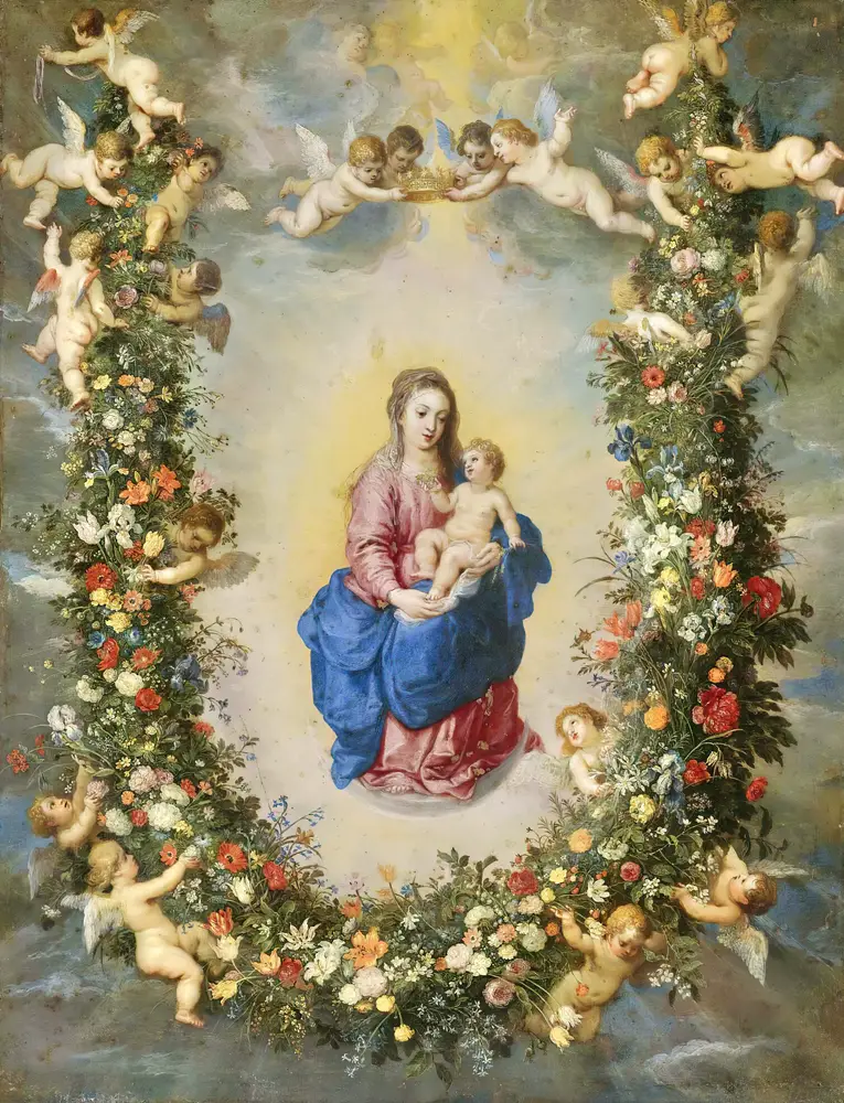 The Virgin And Child Encircled By A Garland Of Flowers Held Aloft By cherubs by Jan Brueghel the Elder