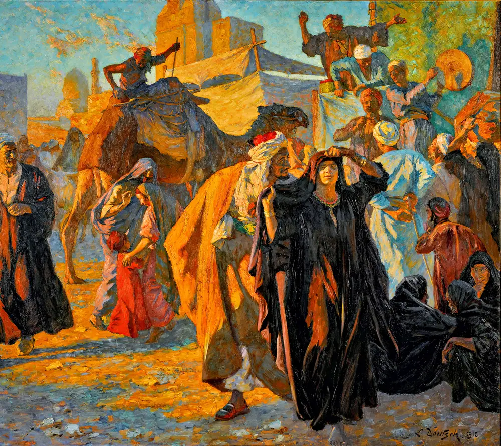 A Street Celebration In Cairo by Ludwig Deutsch