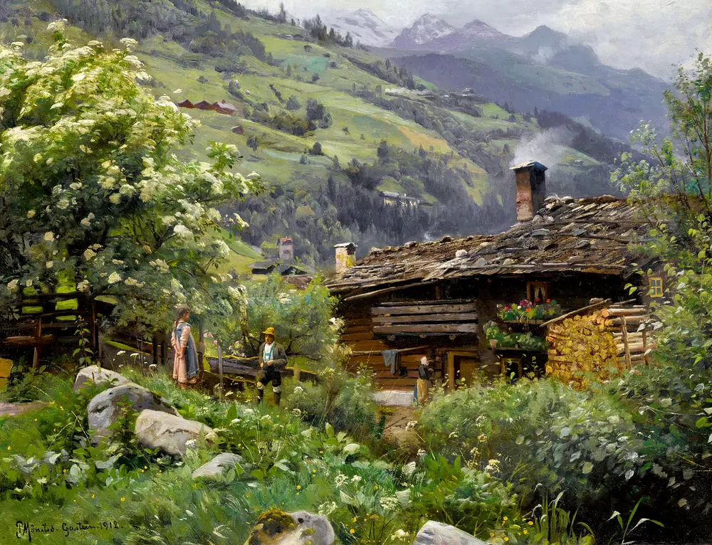 A Cottage In Gastein, Austria ( 1912) by Peder Mørk Mønsted