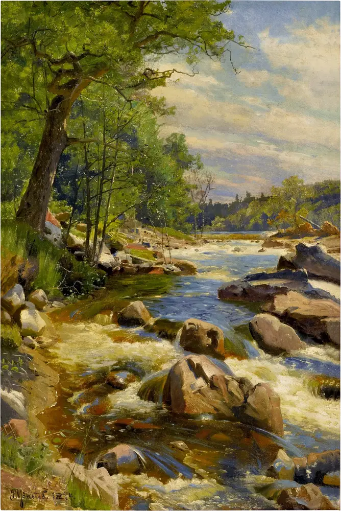 A Fast Flowing River (1894) by Peder Mørk Mønsted