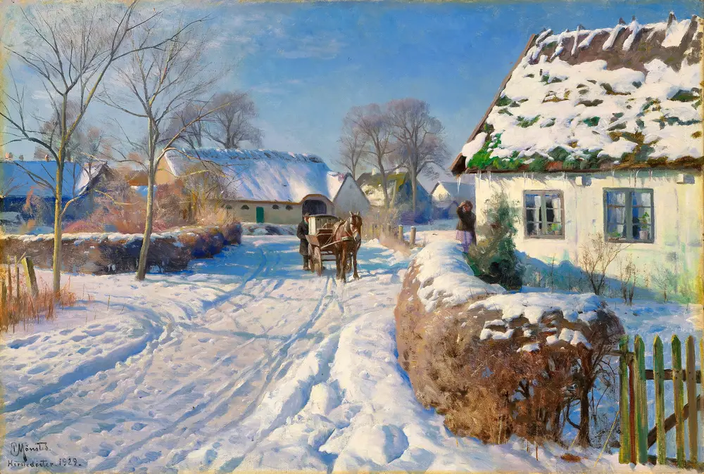 A village in the snow (1929) by Peder Mørk Mønsted