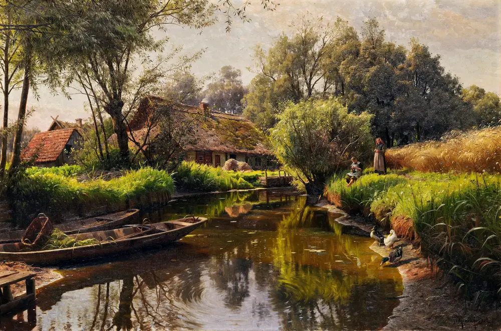 Flusslandschaft im Spreewald (1912) by Peder Mørk Mønsted