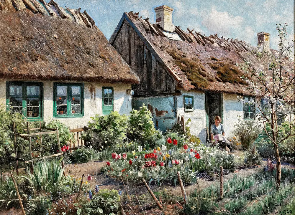 Springtime in a Rustic Garden (1923) by Peder Mørk Mønsted