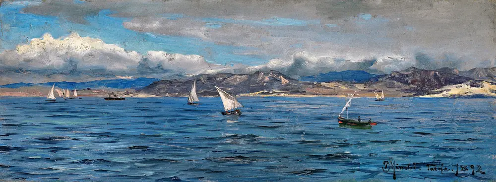 Tarifa. Sailing ships at Gibraltar (1892) by Peder Mørk Mønsted