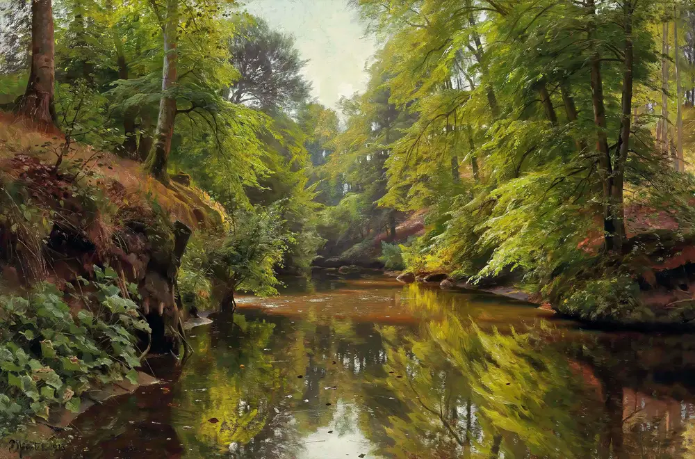 Wooded River Landscape (1913) by Peder Mørk Mønsted
